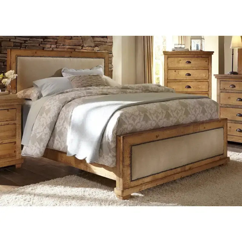 Willow Distressed Upholstered Pine Bed