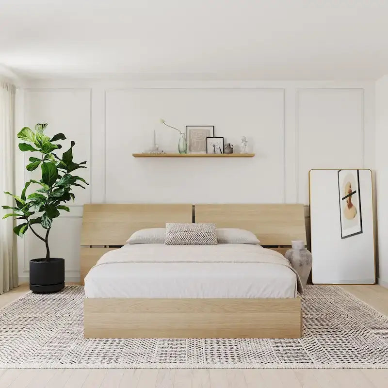 Nordik Storage Bed and Panoramic Headboard, Natural Maple