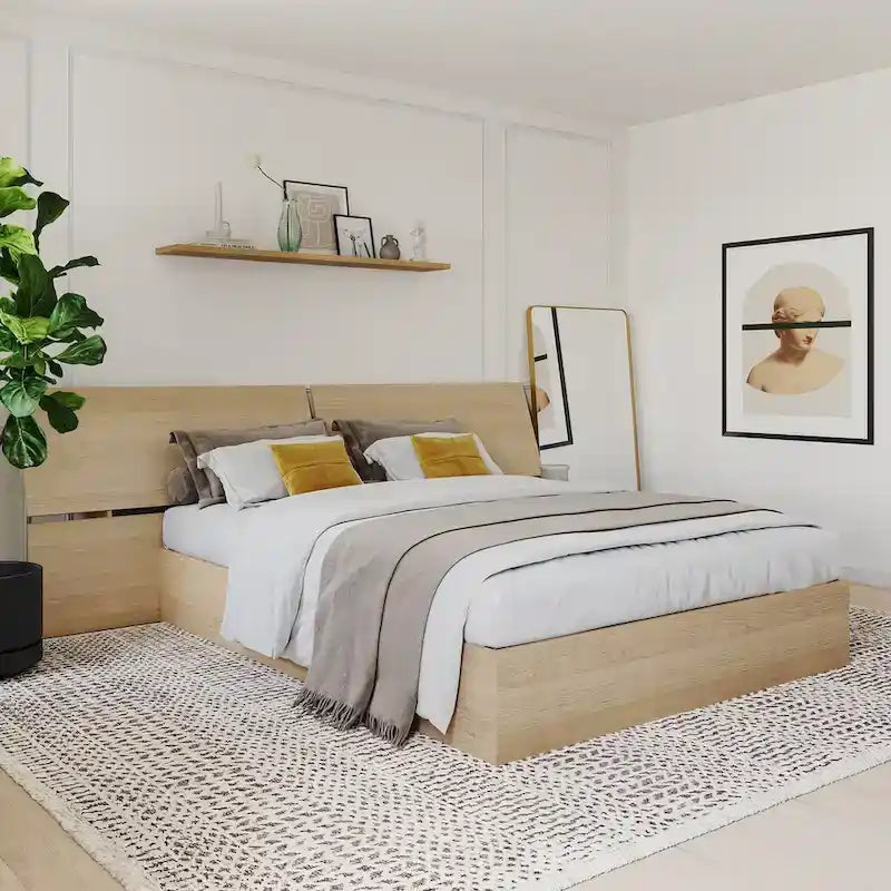 Nordik Storage Bed and Panoramic Headboard, Natural Maple