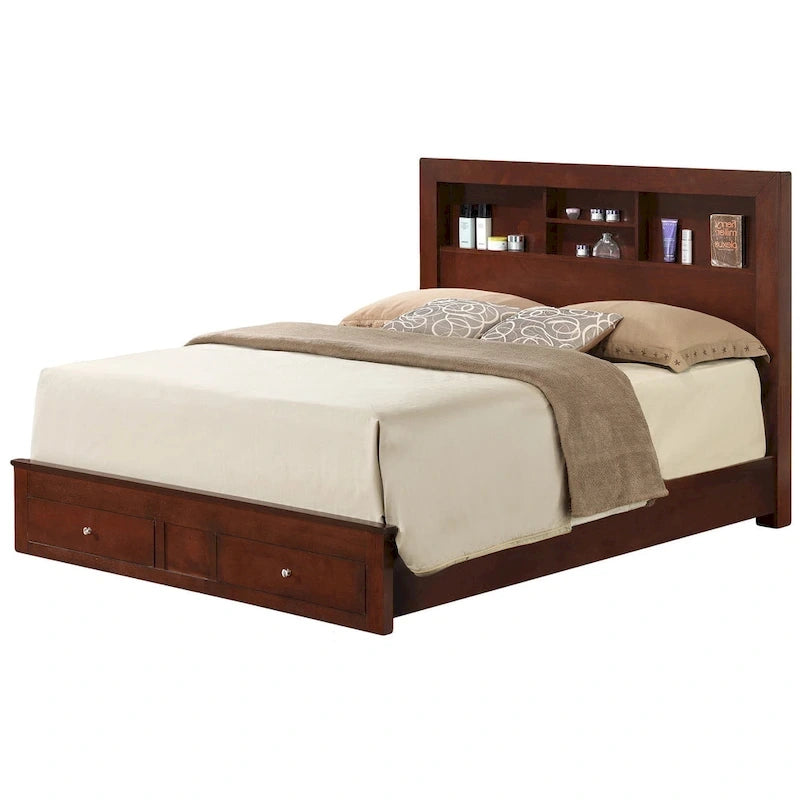 Burlington King Storage Platform Bed with Built in Shelves and Two Footboard Drawers