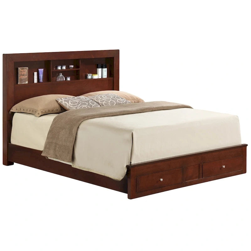 Burlington King Storage Platform Bed with Built in Shelves and Two Footboard Drawers