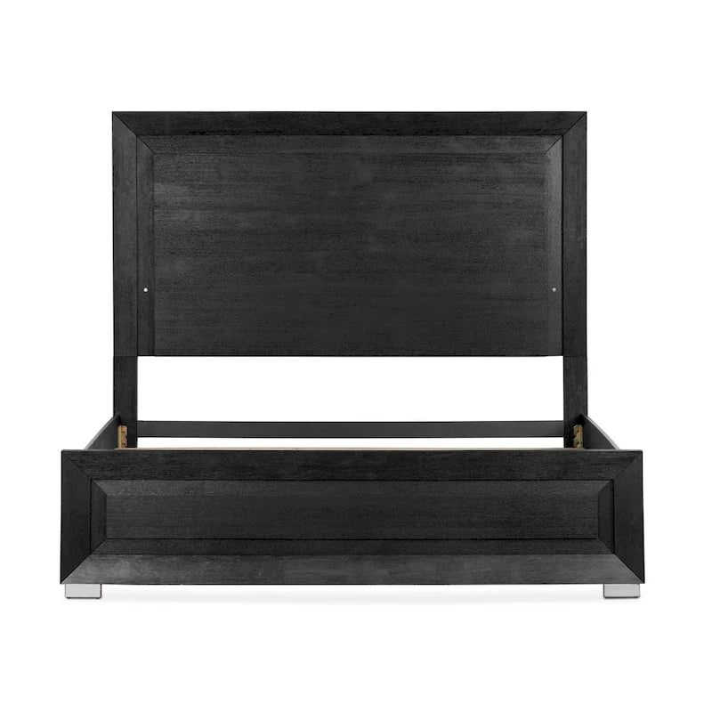 Furniture of America Alaric Modern Black Solid Wood Panel Bed with LED Light Headboard