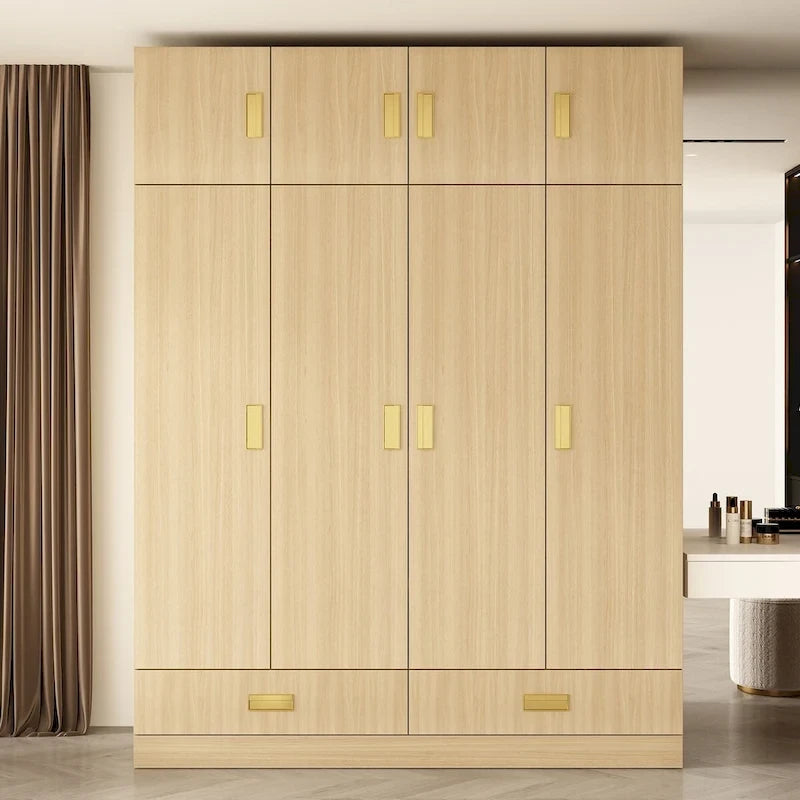Wardrobe Closet Cabinet with Gold Handles and Optional Top Cabinet