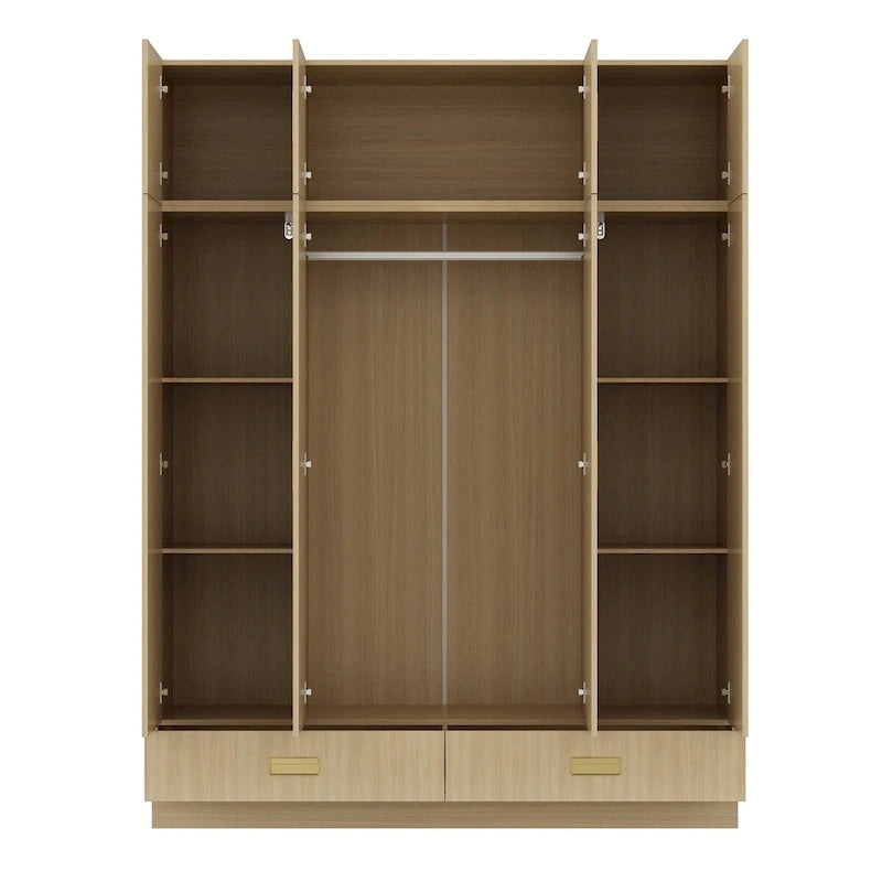 Wardrobe Closet Cabinet with Gold Handles and Optional Top Cabinet