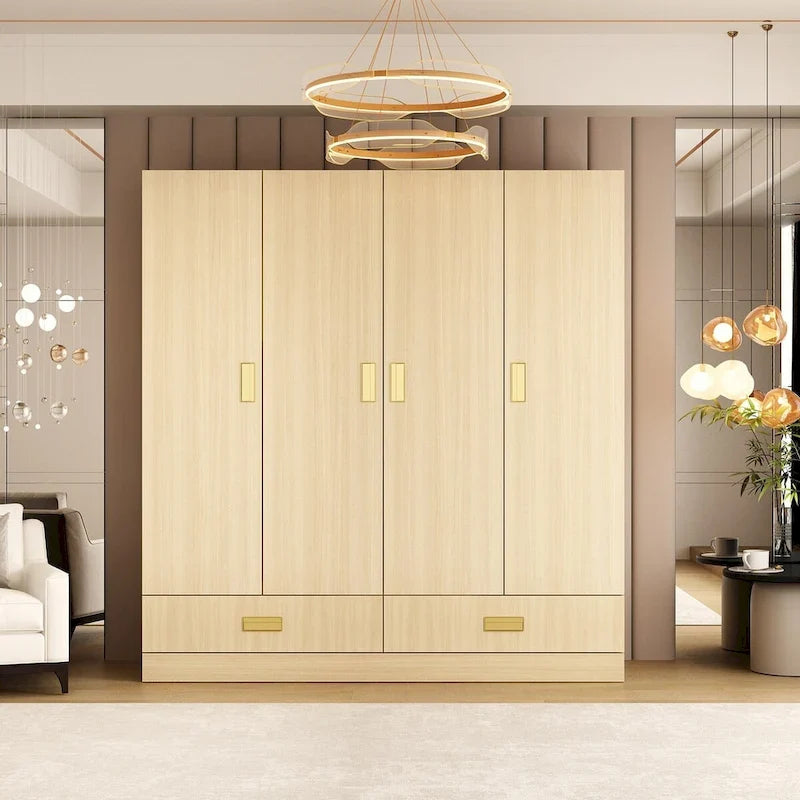Wardrobe Closet Cabinet with Gold Handles and Optional Top Cabinet