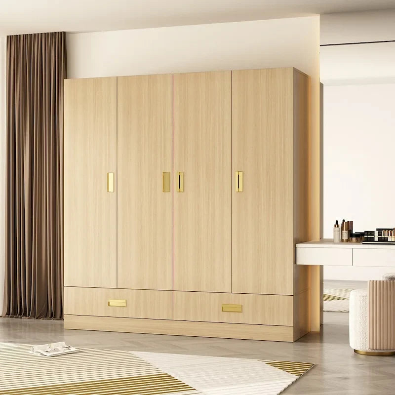 Wardrobe Closet Cabinet with Gold Handles and Optional Top Cabinet