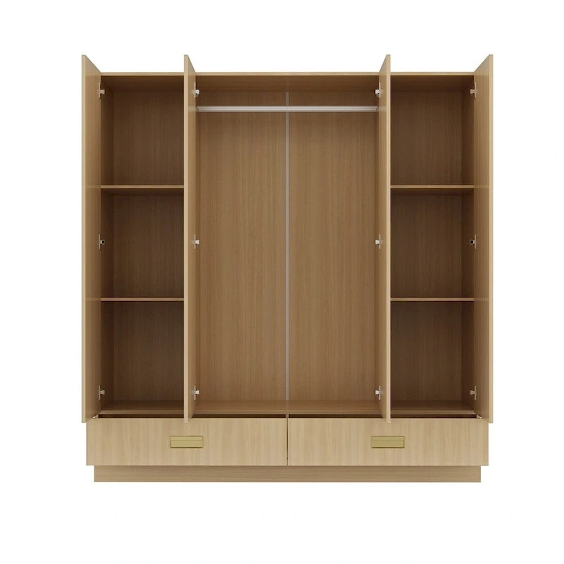Wardrobe Closet Cabinet with Gold Handles and Optional Top Cabinet