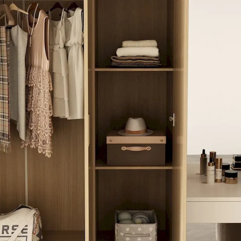 Wardrobe Closet Cabinet with Gold Handles and Optional Top Cabinet