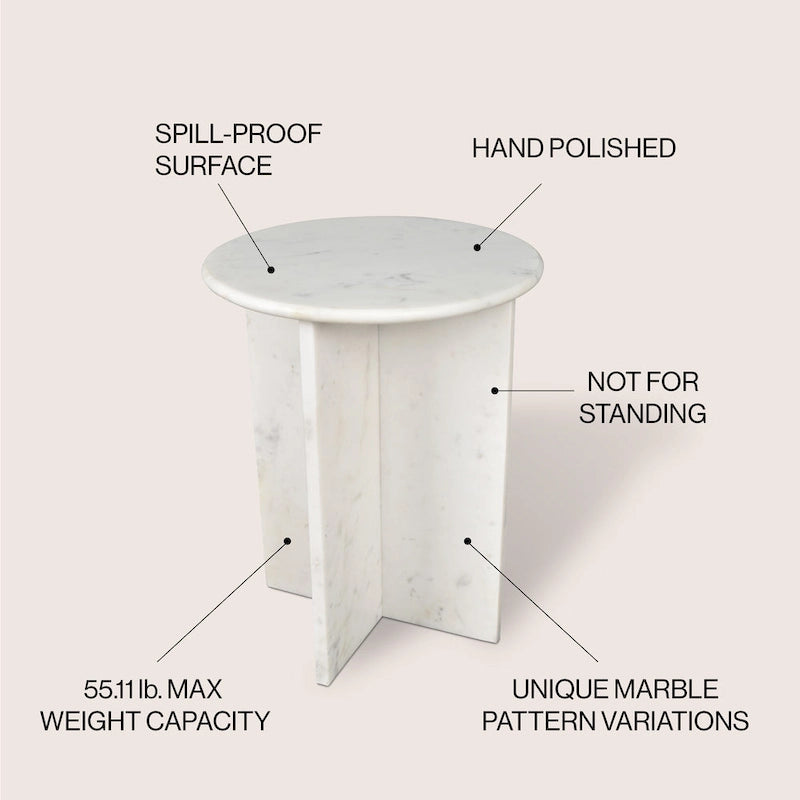 Cecil 17.75 Contemporary Natural Marble Handmade X-Shaped End Table, by JONATHAN Y.