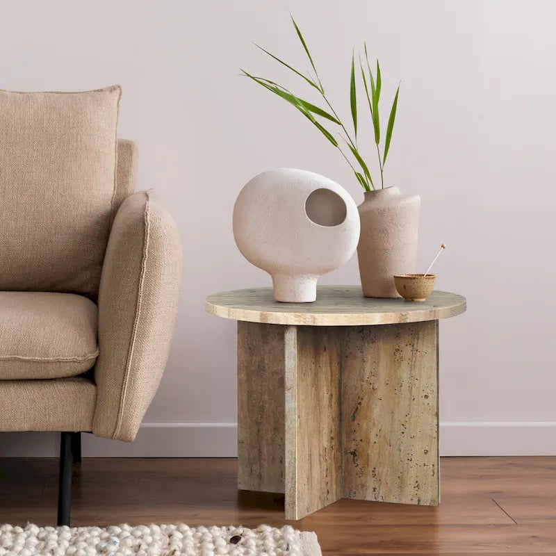 Cecil 17.75 Contemporary Natural Marble Handmade X-Shaped End Table, by JONATHAN Y.