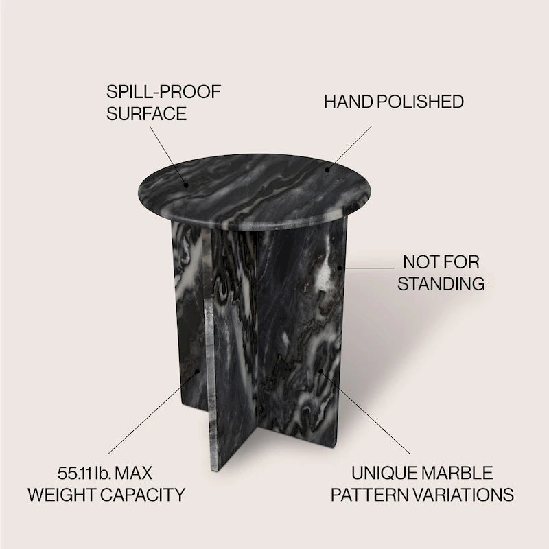 Cecil 17.75 Contemporary Natural Marble Handmade X-Shaped End Table, by JONATHAN Y.