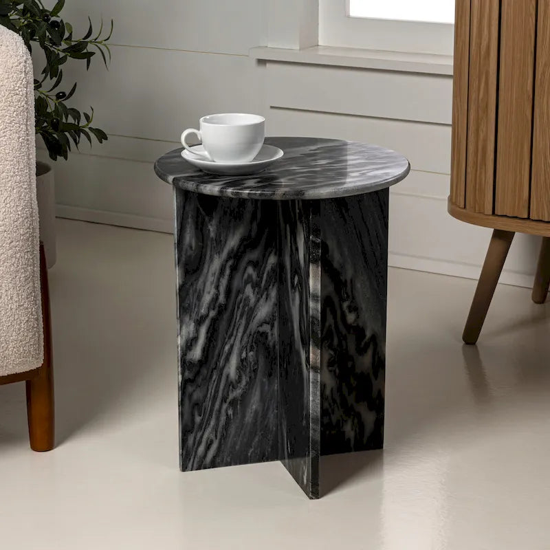 Cecil 17.75 Contemporary Natural Marble Handmade X-Shaped End Table, by JONATHAN Y.