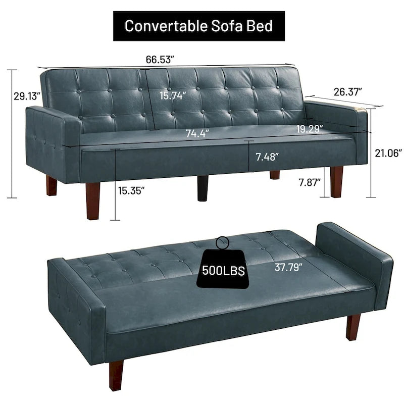 Sofa Bed Couch Faux Leather Loveseat Sofa Convertible Modern Futon Couch Small Sleeper Futons Bed