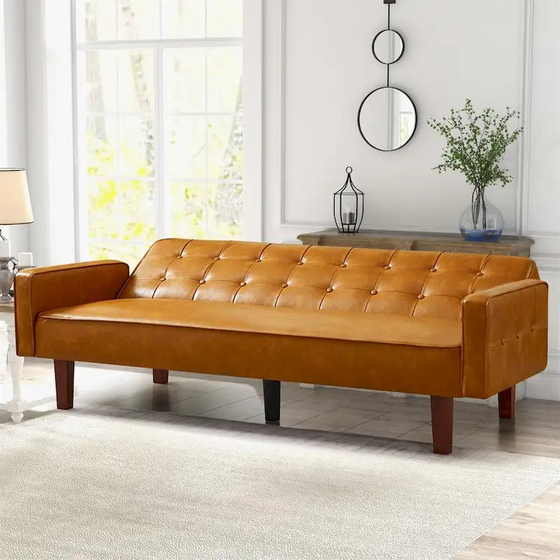 Sofa Bed Couch Faux Leather Loveseat Sofa Convertible Modern Futon Couch Small Sleeper Futons Bed