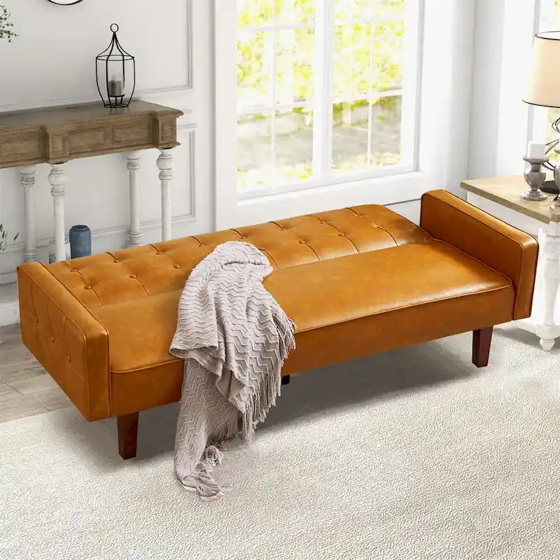 Sofa Bed Couch Faux Leather Loveseat Sofa Convertible Modern Futon Couch Small Sleeper Futons Bed