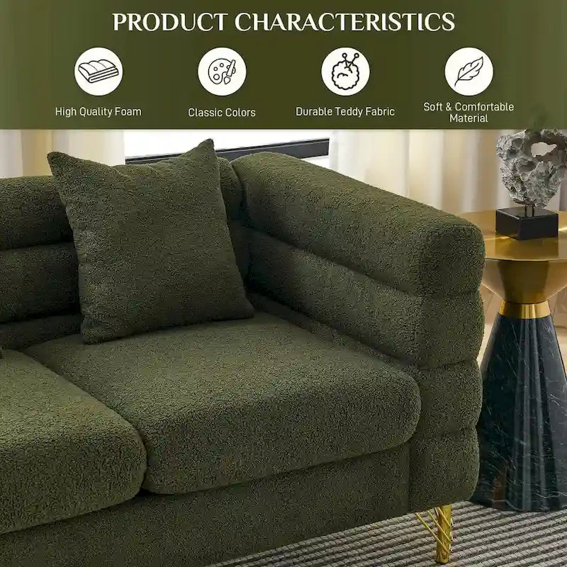 Ouyessir Teddy Fabric Modern Sectional Sofa Sets L-Shape/2/3/4 Seater Sofa Couch with Pillows