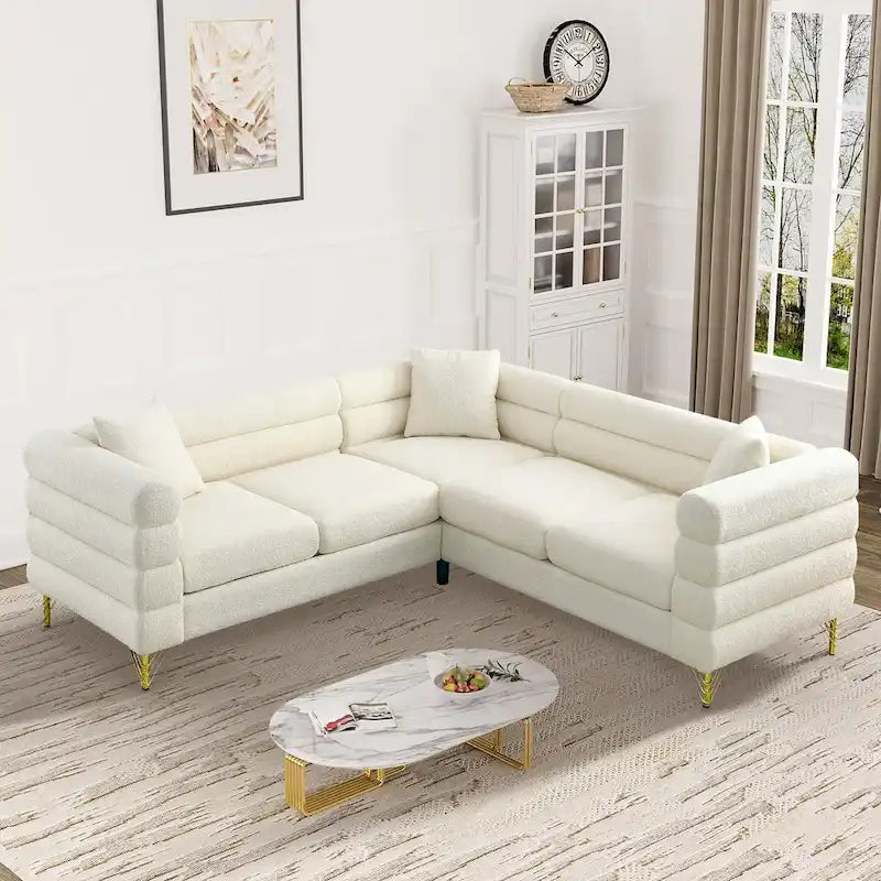 Ouyessir Teddy Fabric Modern Sectional Sofa Sets L-Shape/2/3/4 Seater Sofa Couch with Pillows