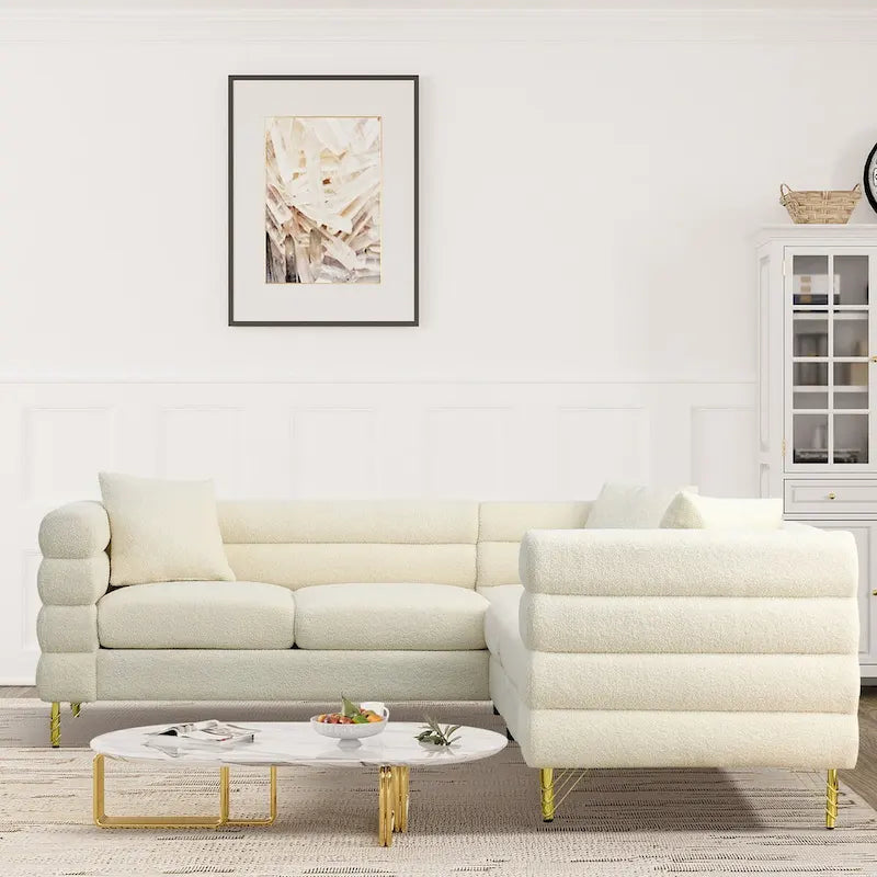 Ouyessir Teddy Fabric Modern Sectional Sofa Sets L-Shape/2/3/4 Seater Sofa Couch with Pillows