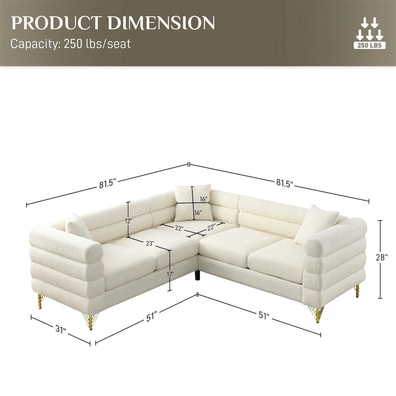 Ouyessir Teddy Fabric Modern Sectional Sofa Sets L-Shape/2/3/4 Seater Sofa Couch with Pillows