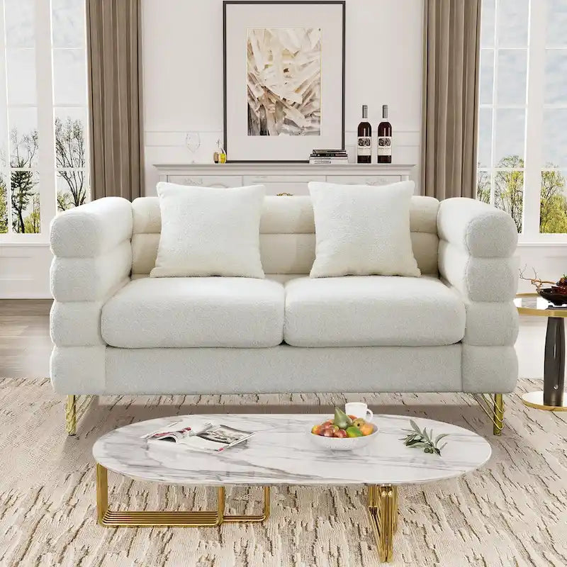 Ouyessir Teddy Fabric Modern Sectional Sofa Sets L-Shape/2/3/4 Seater Sofa Couch with Pillows