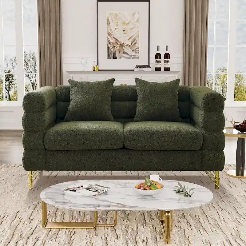 Ouyessir Teddy Fabric Modern Sectional Sofa Sets L-Shape/2/3/4 Seater Sofa Couch with Pillows