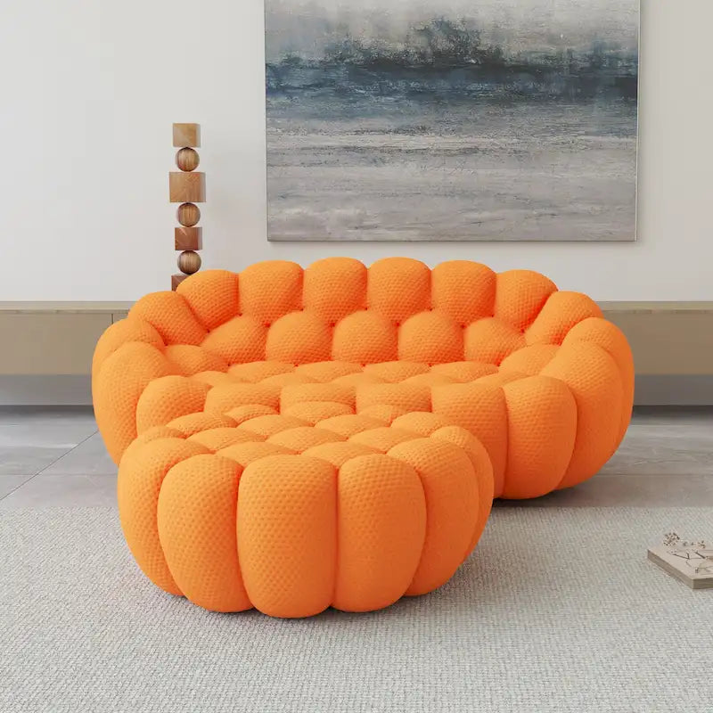 3D Honeycomb Fabric Upholstered Bubble Sofa Modern Loveseat with Ottoman