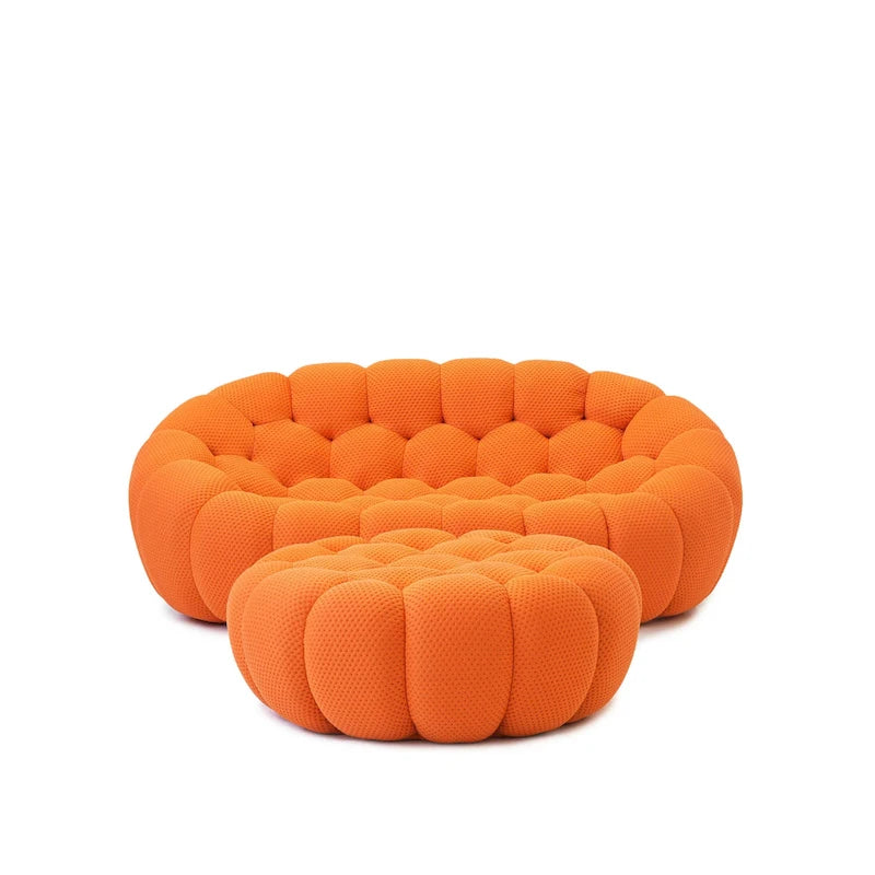 3D Honeycomb Fabric Upholstered Bubble Sofa Modern Loveseat with Ottoman