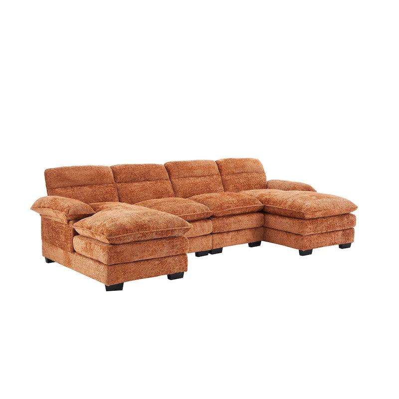 U-shaped profile sofa, including two single seats and two chaise, modular sofa, Chenille sofa