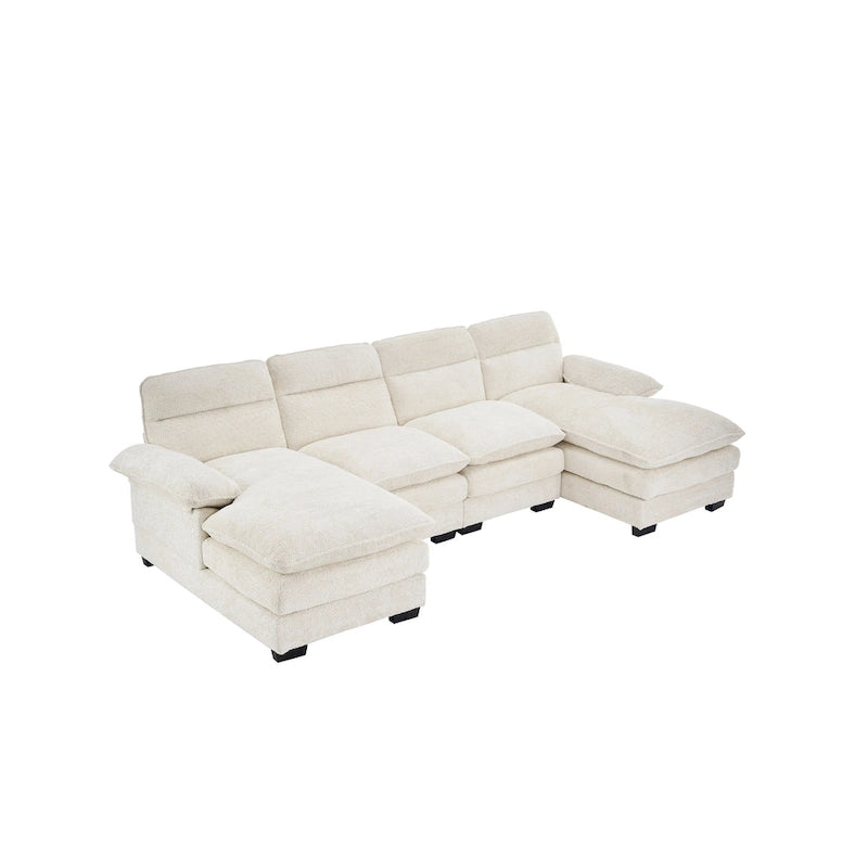 U-shaped profile sofa, including two single seats and two chaise, modular sofa, Chenille sofa