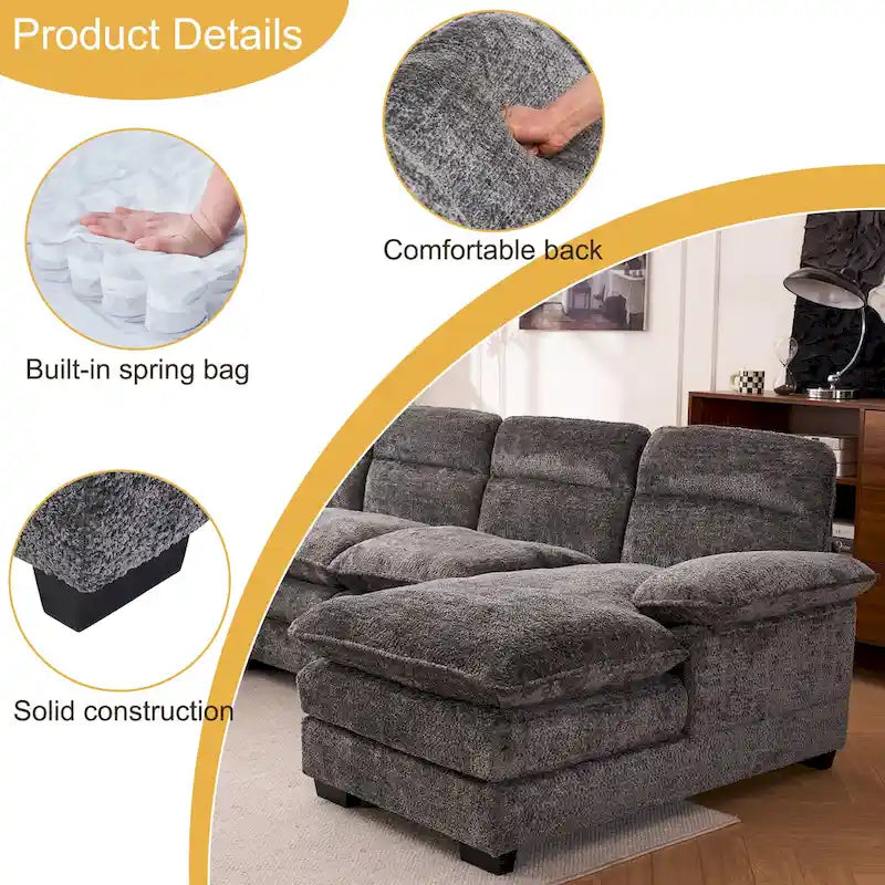 U-shaped profile sofa, including two single seats and two chaise, modular sofa, Chenille sofa