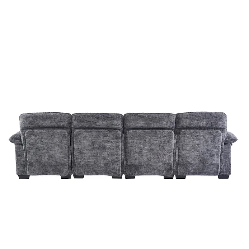 U-shaped profile sofa, including two single seats and two chaise, modular sofa, Chenille sofa