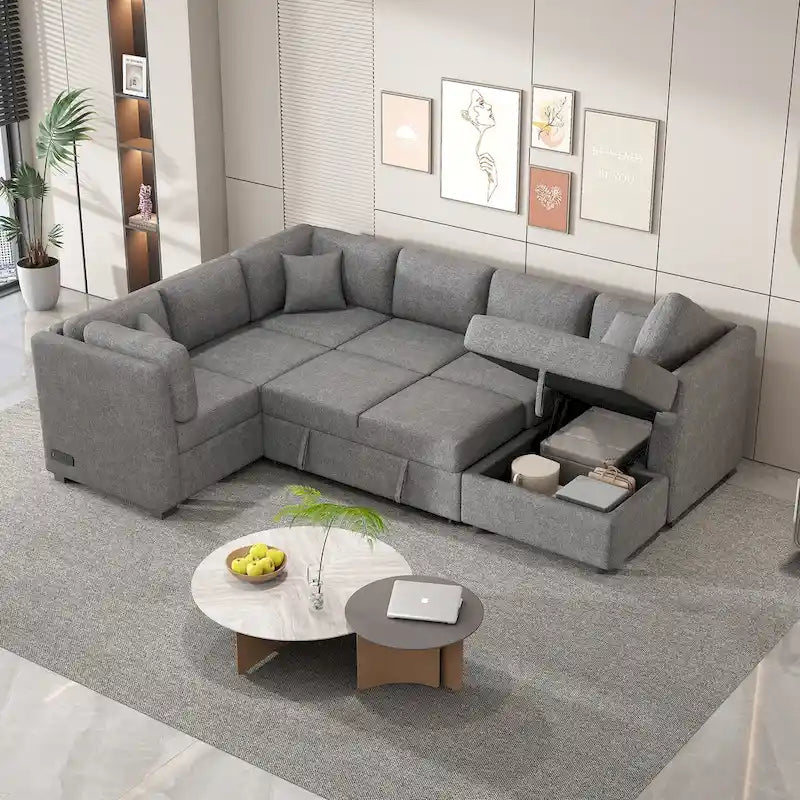 MERAX Sectional Sofa Pull out Sofa Bed with Storage Chaise