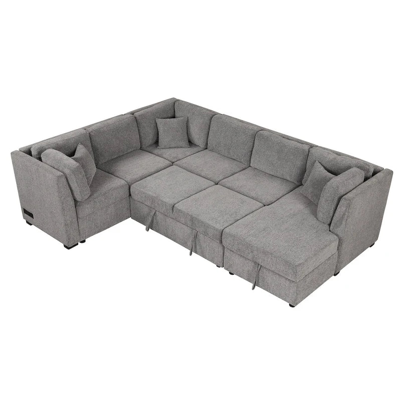 MERAX Sectional Sofa Pull out Sofa Bed with Storage Chaise