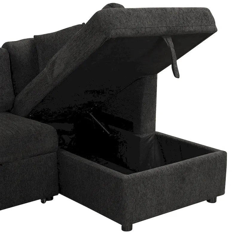 MERAX Sectional Sofa Pull out Sofa Bed with Storage Chaise