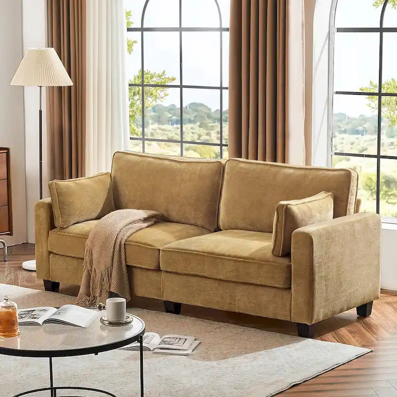 LUE BONA 81 Modern Corduroy 3 Seater Sofa, Polyester Rectangle Upholstered Sofa for Livingroom - 81W X 33D X 26H