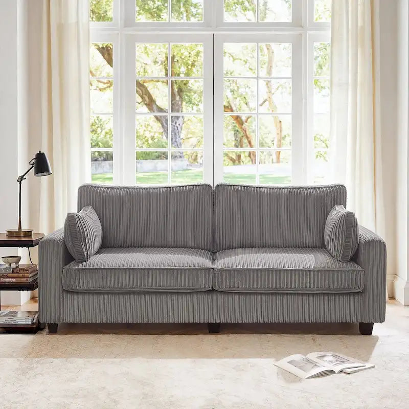 LUE BONA 81 Modern Corduroy 3 Seater Sofa, Polyester Rectangle Upholstered Sofa for Livingroom - 81W X 33D X 26H