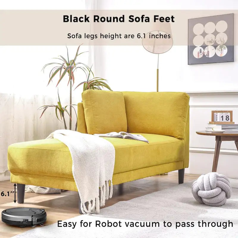 65 Linen Fabric Corner Sofa, Upholstered Indoor Chaise Lounge, Sleeper Sofa, Solid Wood Sofa Bed for Bedroom Living Room