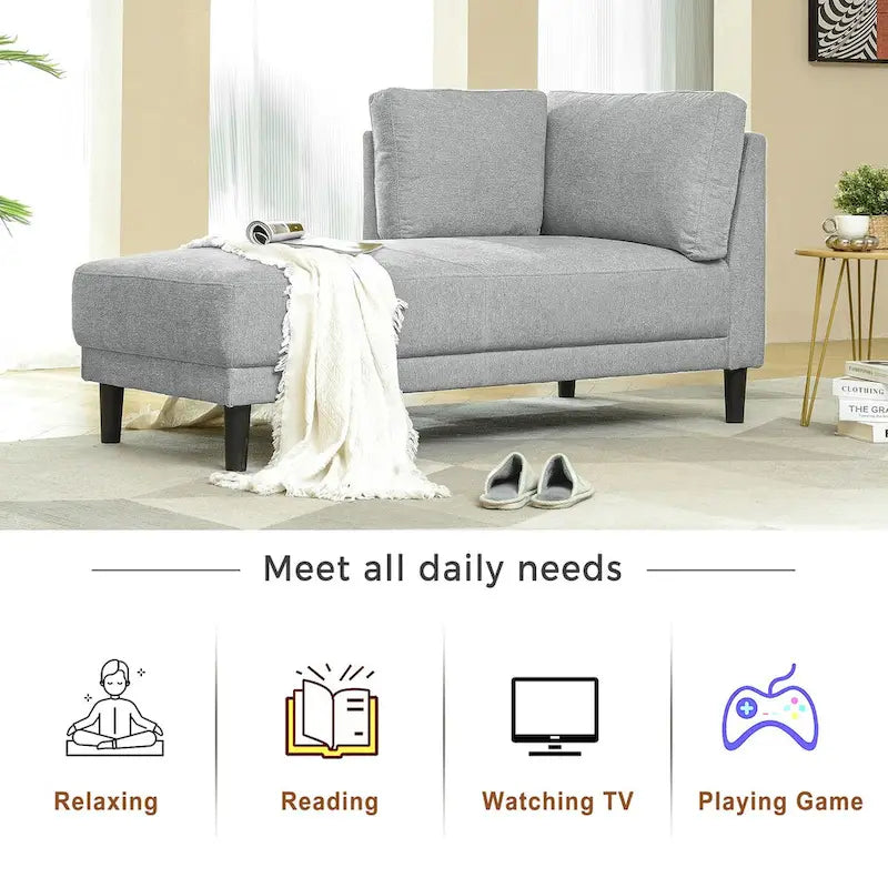 65 Linen Fabric Corner Sofa, Upholstered Indoor Chaise Lounge, Sleeper Sofa, Solid Wood Sofa Bed for Bedroom Living Room