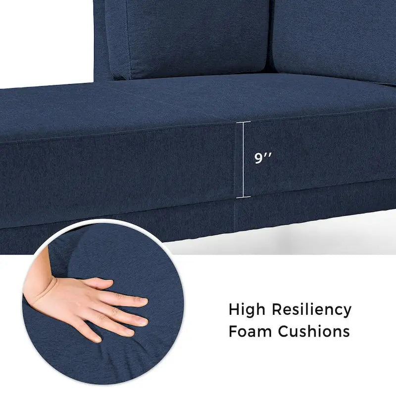 65 Linen Fabric Corner Sofa, Upholstered Indoor Chaise Lounge, Sleeper Sofa, Solid Wood Sofa Bed for Bedroom Living Room