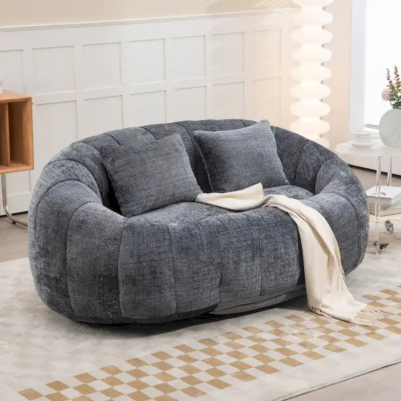 HOMEFUN Chenille Upholstered Durable Comfort Lounger High Back Bean Bag Loveseat Sofa