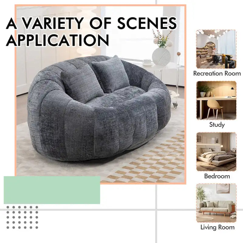 HOMEFUN Chenille Upholstered Durable Comfort Lounger High Back Bean Bag Loveseat Sofa