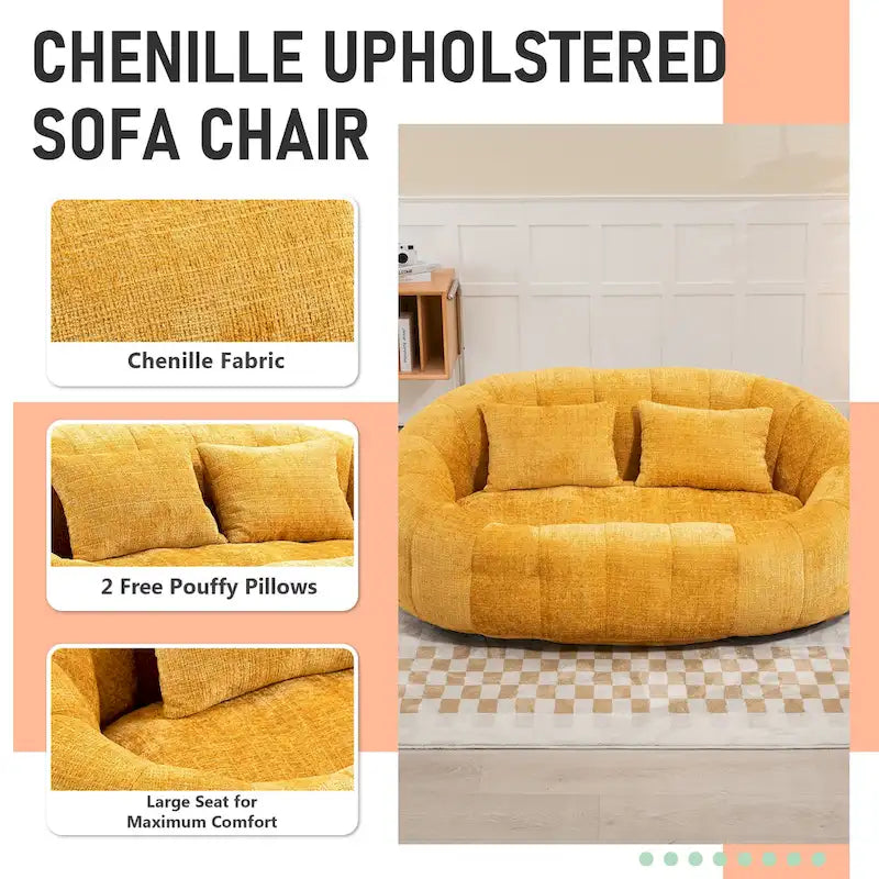HOMEFUN Chenille Upholstered Durable Comfort Lounger High Back Bean Bag Loveseat Sofa