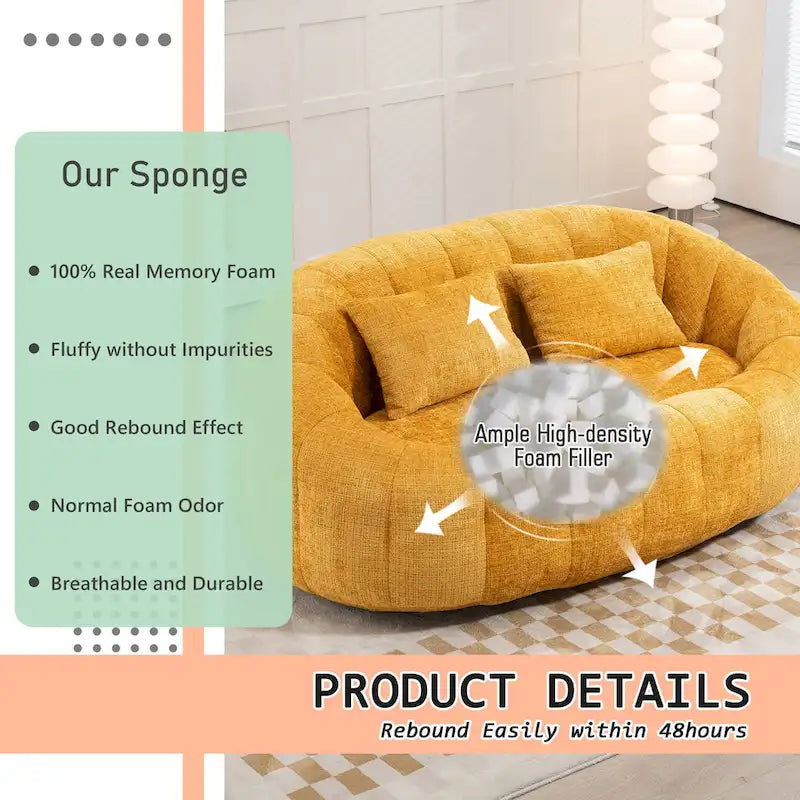 HOMEFUN Chenille Upholstered Durable Comfort Lounger High Back Bean Bag Loveseat Sofa