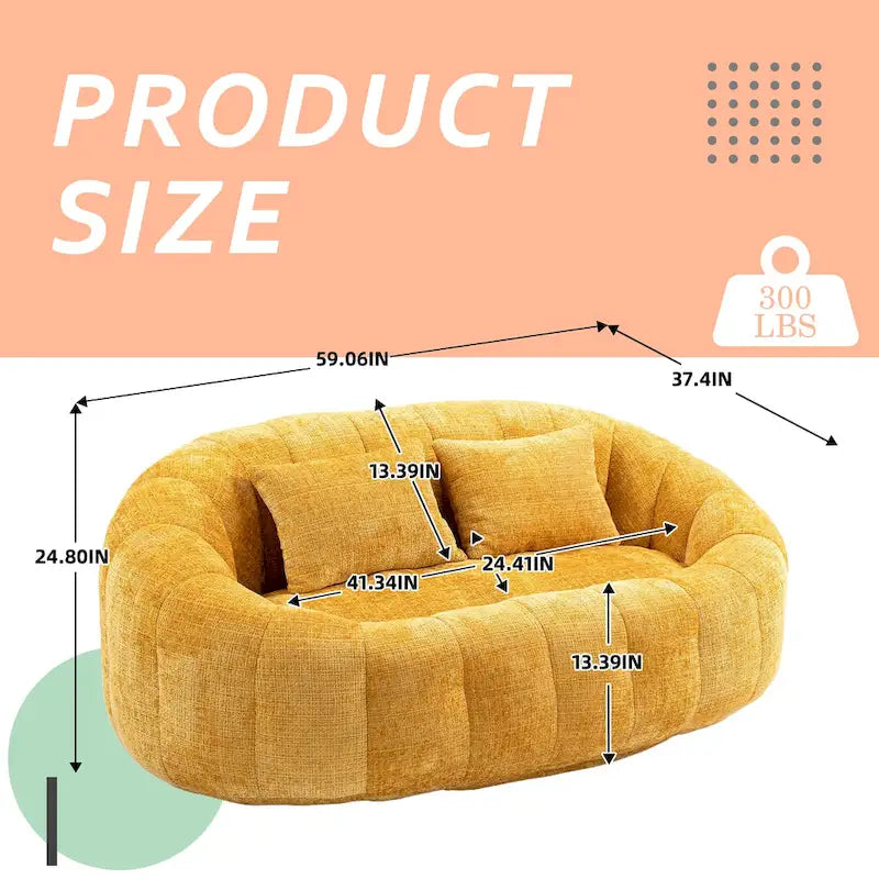 HOMEFUN Chenille Upholstered Durable Comfort Lounger High Back Bean Bag Loveseat Sofa