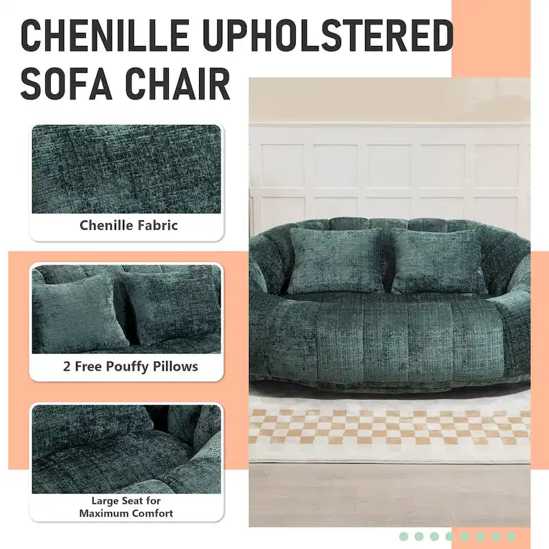 HOMEFUN Chenille Upholstered Durable Comfort Lounger High Back Bean Bag Loveseat Sofa