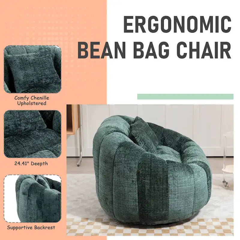 HOMEFUN Chenille Upholstered Durable Comfort Lounger High Back Bean Bag Loveseat Sofa