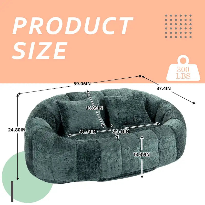 HOMEFUN Chenille Upholstered Durable Comfort Lounger High Back Bean Bag Loveseat Sofa
