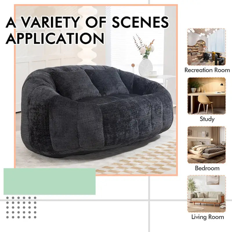 HOMEFUN Chenille Upholstered Durable Comfort Lounger High Back Bean Bag Loveseat Sofa