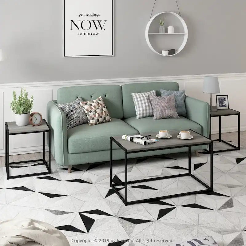 Furinno Camnus Modern Living Room Table Set with One Coffee Table and Two End Tables