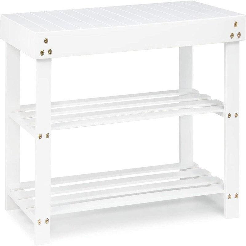 Bamboo Shoe Rack Bench - 27.6D x 10W x 17.6H